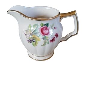 Vintage Sadler Creamer Flowers in Basket Ribbed, Gold Trim Grapes and Roses